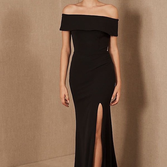 BHLDN Delice Off-the-Shoulder Crepe Dress in Black Size 8 Flared Hem - Picture 2 of 15